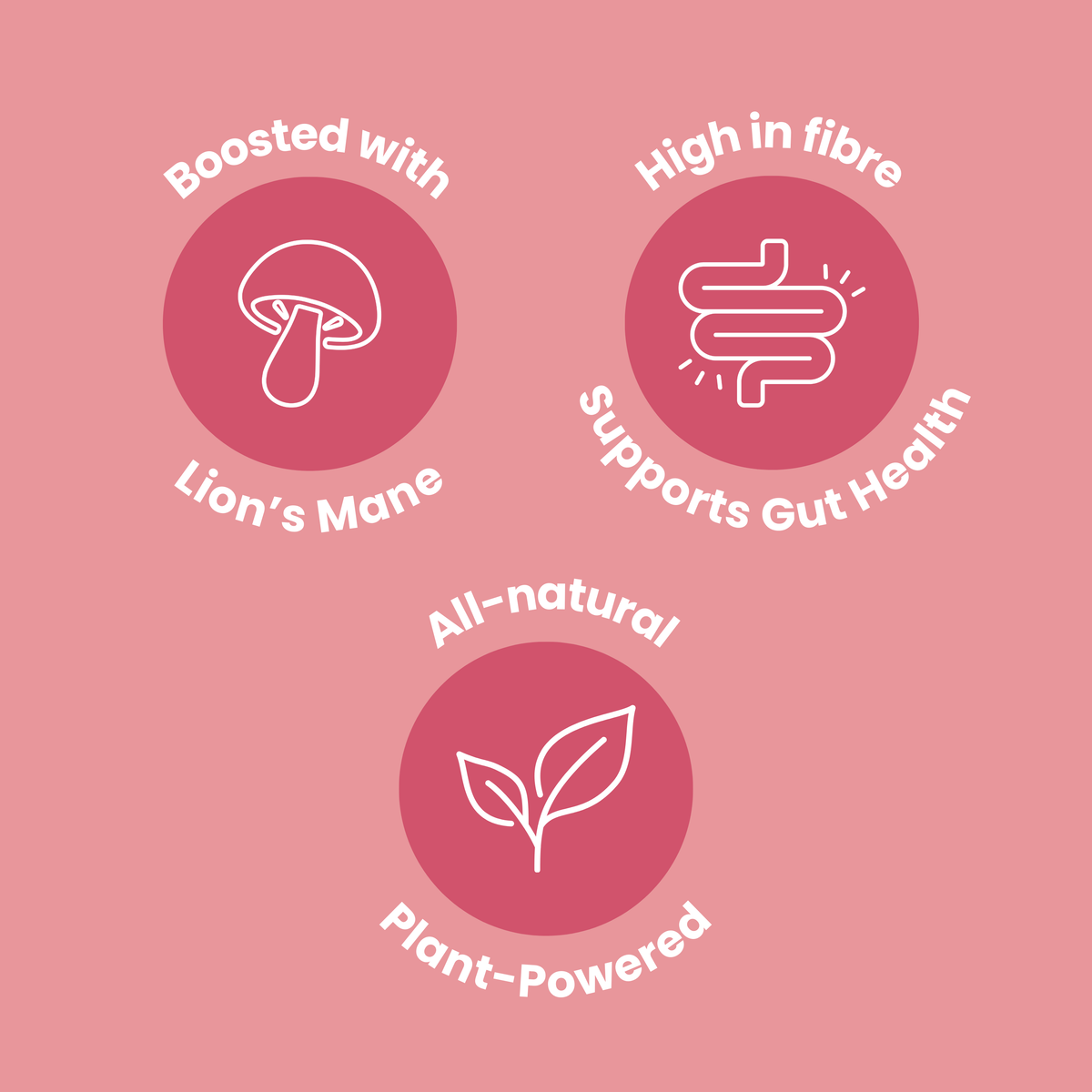 Pink background with health benefits text and icons on a pink background