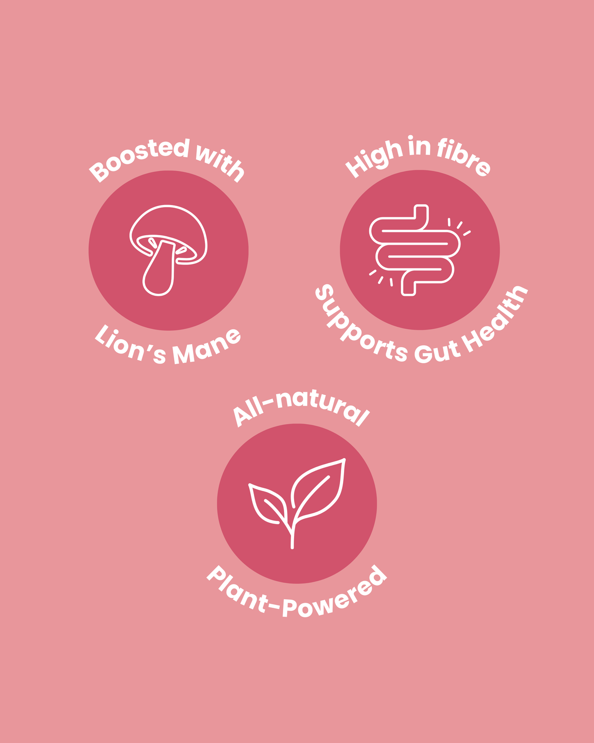 Pink background with health benefits text and icons on a pink background