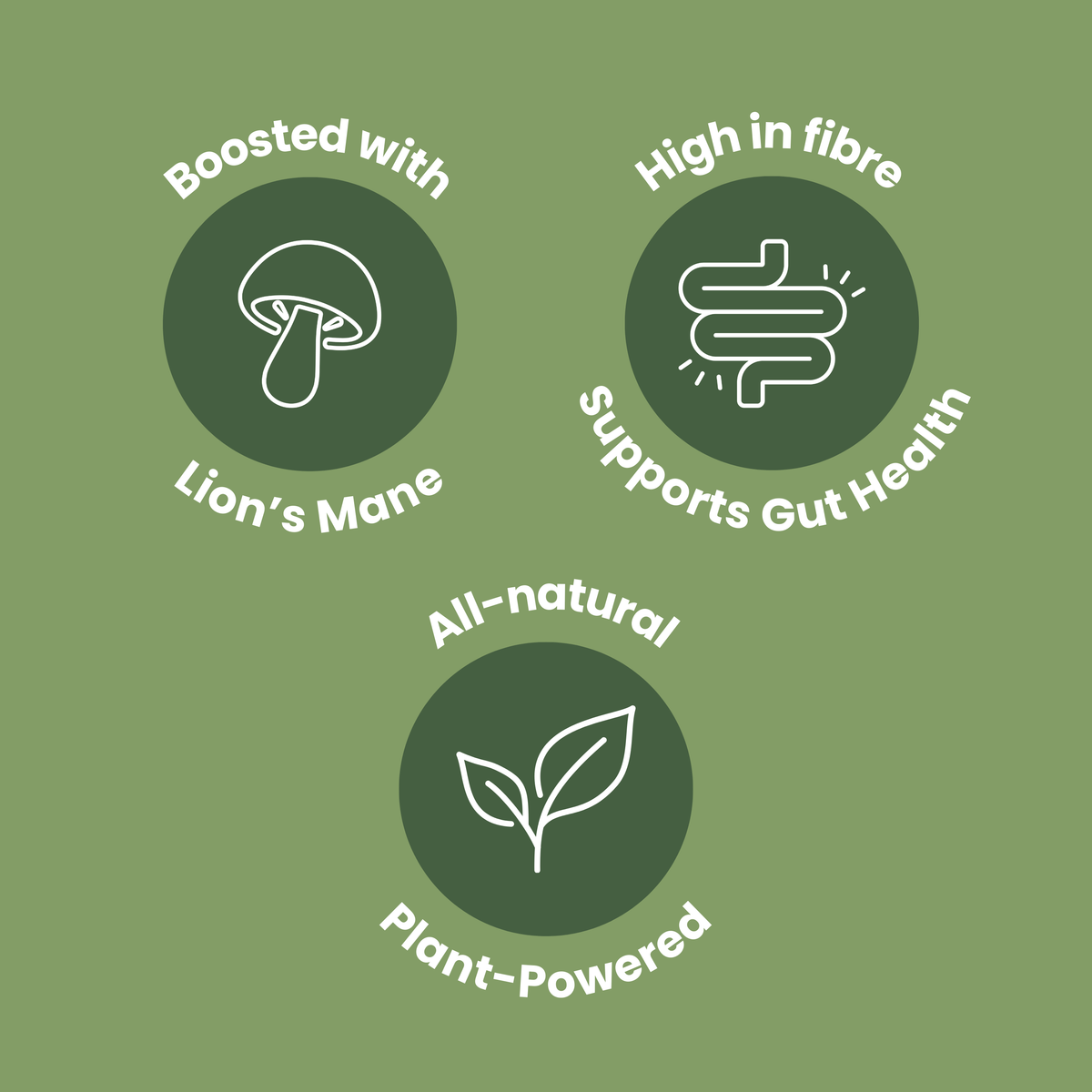 Green background with health benefits text and icons on a green background