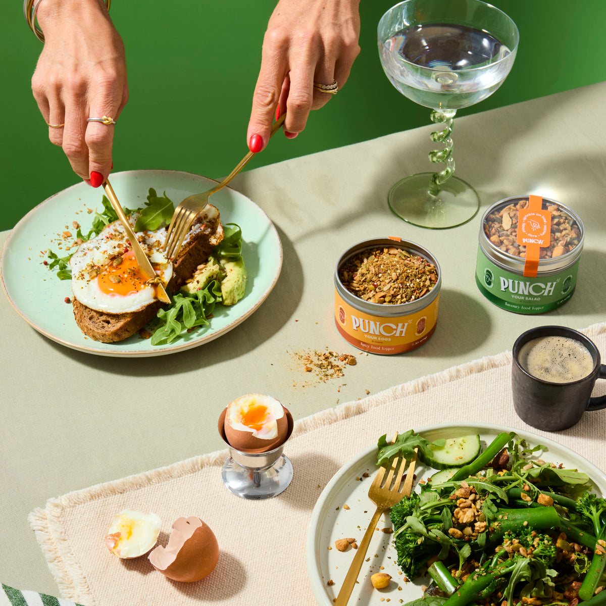 feeling salty punch food toppers savoury scene with hands and green background