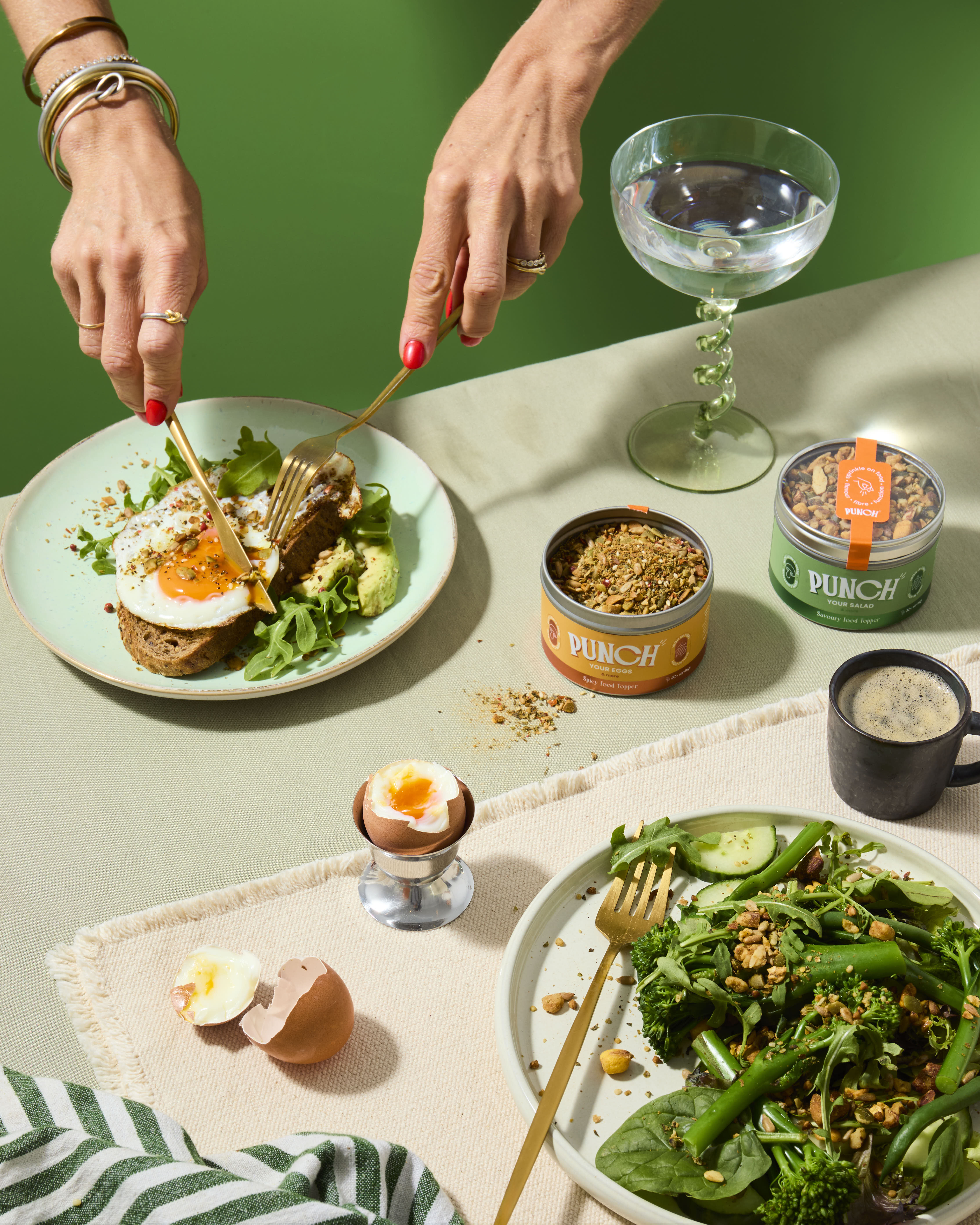 feeling salty punch food toppers savoury scene with hands and green background