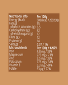 Nutritional information label on a brown background