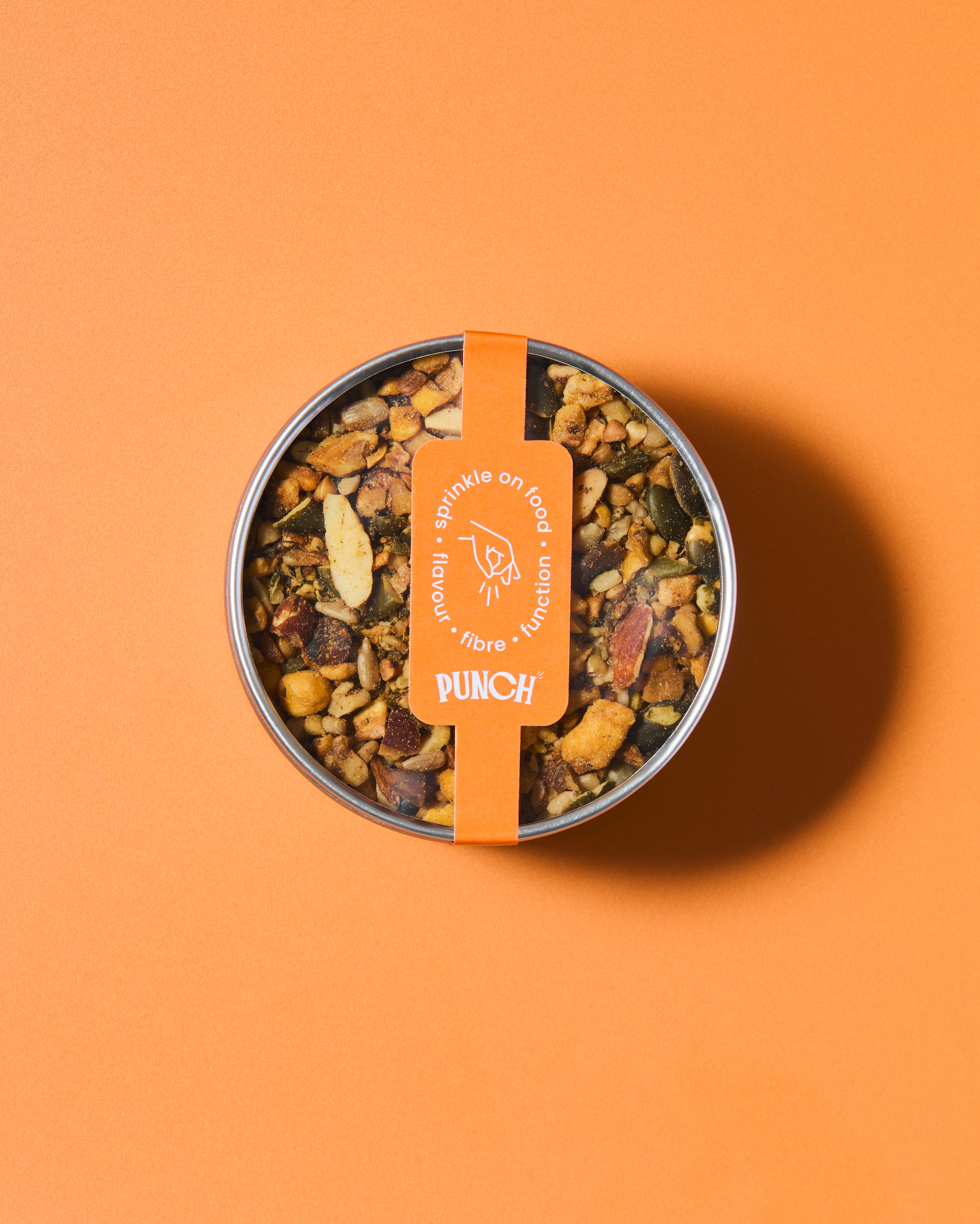 punch your salad food topper from above window lid pot orange label